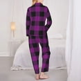 thumbnail image 3 of Pajama Sets for Women 2 Pcs, Purple black plaid A Button Down Long Sleeve Sleepwear Lounge PJ Sets, 3 of 6