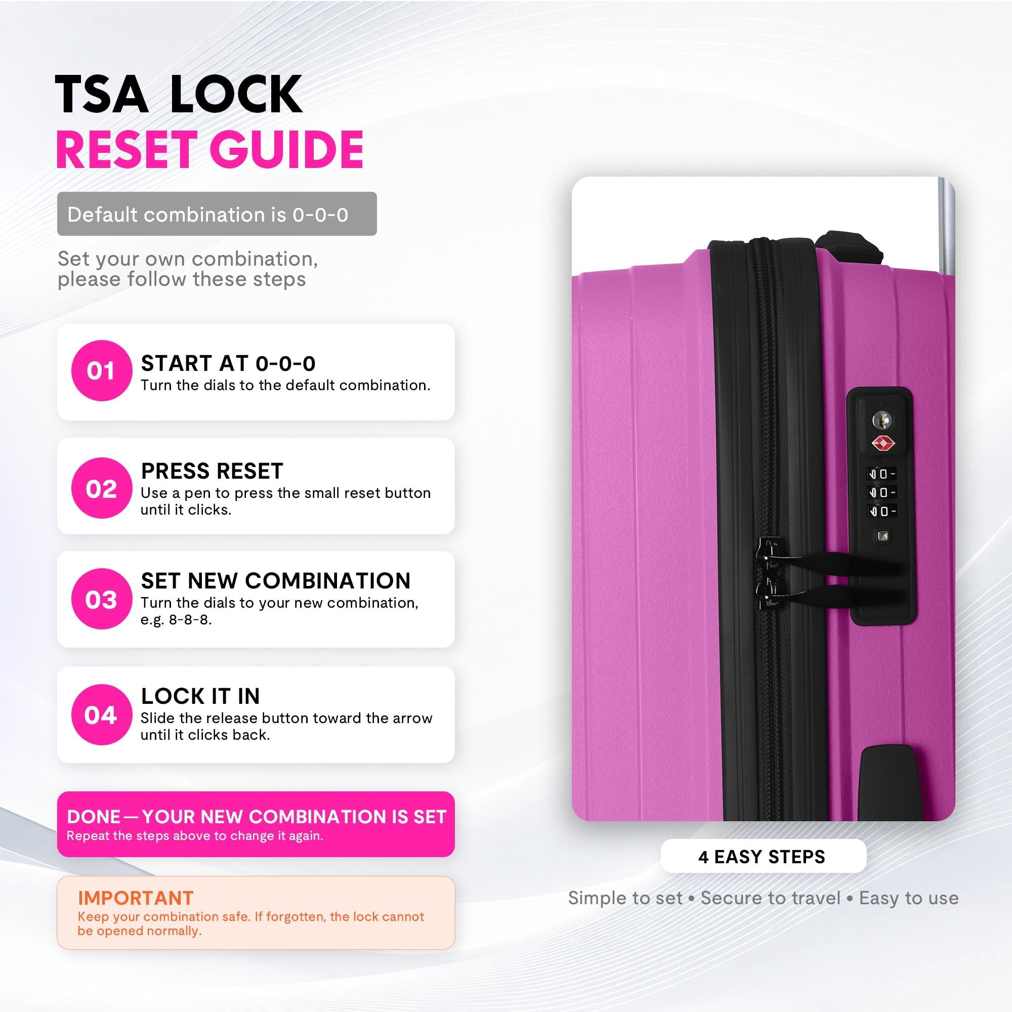 3-Piece PP Hardshell Luggage Set, Lightweight Scratch-Resistant Suitcases with Silent Spinner Wheels & TSA Lock, Lavender Pink