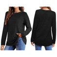 thumbnail image 3 of Long Sleeve Shirts for Female Loose Fit Crew Neck Blouse Dressy Casual Fall Winter Pullover Outfits Black L, 3 of 5