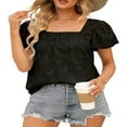 thumbnail image 3 of T-shirt pour Femmes à Encolure Carrée, Manches Courtes, Jacquard, Coupe Ample, Hauts d'Été, 3 of 5