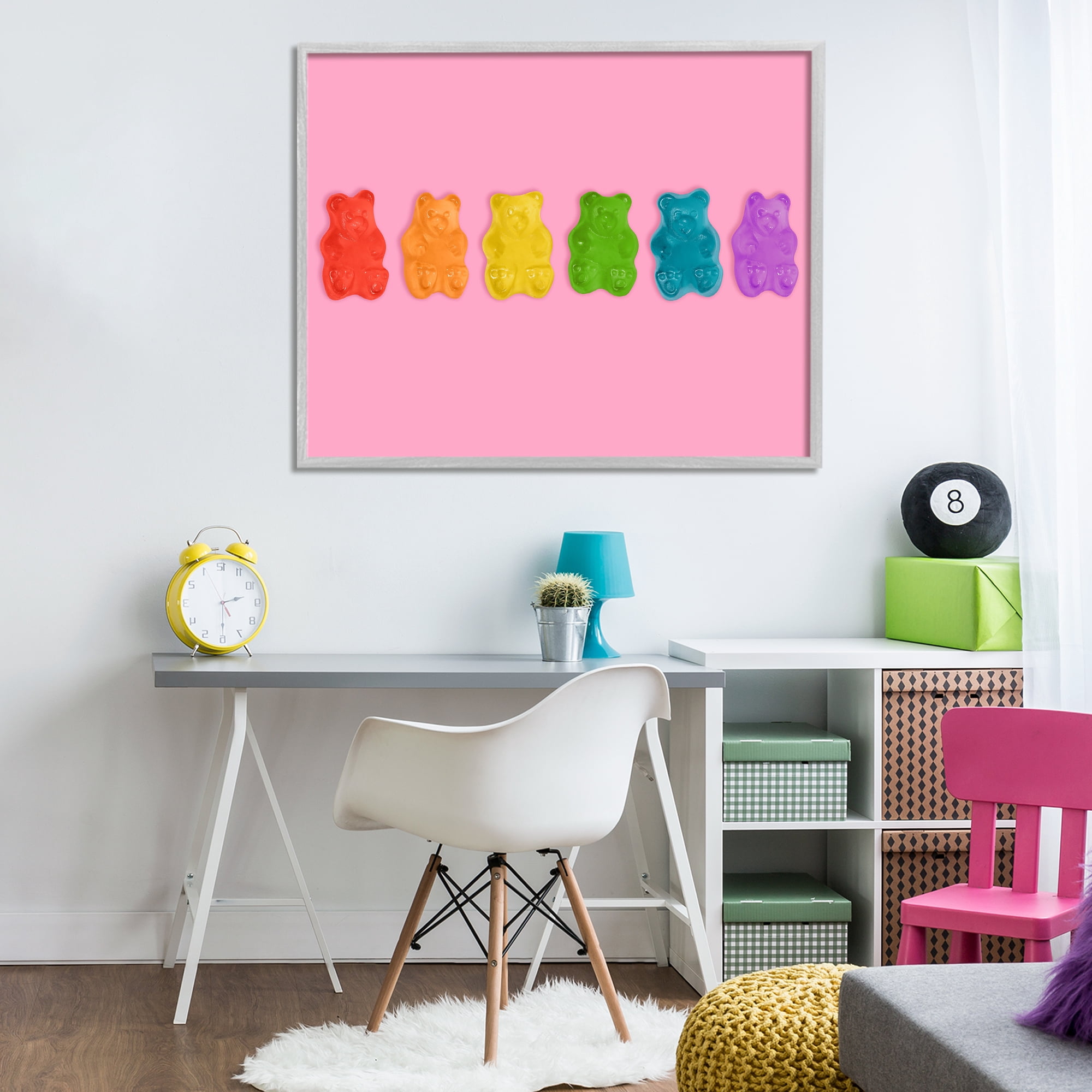 Stupell Industries Rainbow Gummy Bears on Pink Gray Framed Giclee Art, design by LISH Creative