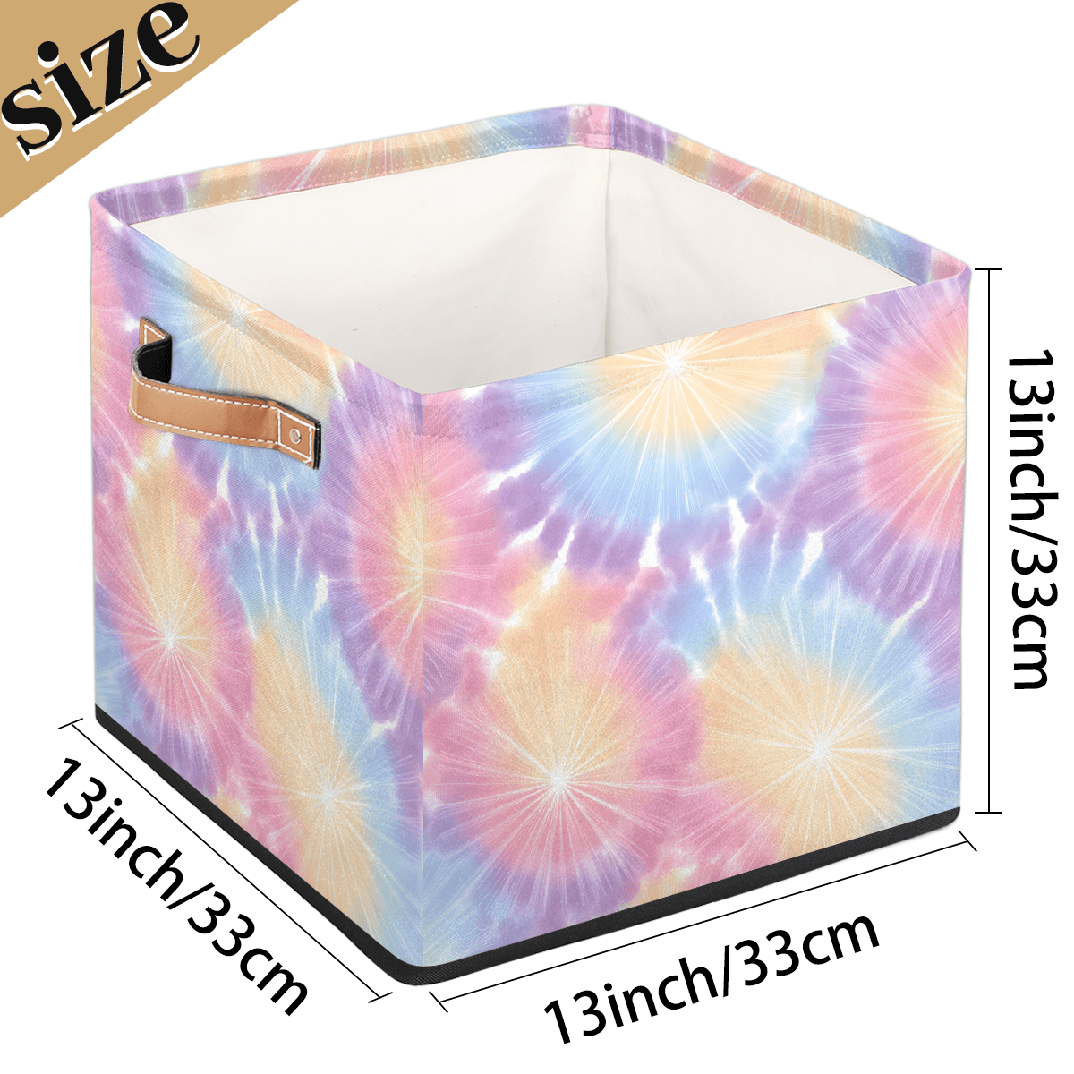 CURLYOOT Watercolor Tie Dye Cube Storage Bin, 13 x 13 x 13 Storage Cube Bins for Organizing, Fabric Foldable Closet Baskets with Handles for Closet, Shelves, Clothes