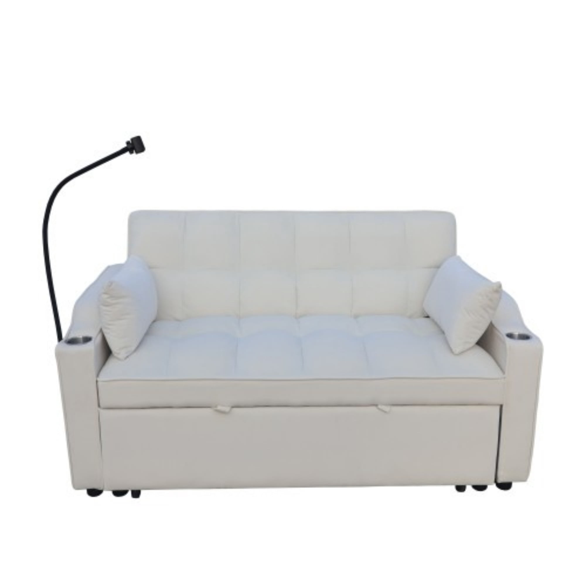 Velvet Loveseat Sofa Bed, 3-in-1 Convertible Sleeper Couch with USB Ports & Pullout Bed, Beige