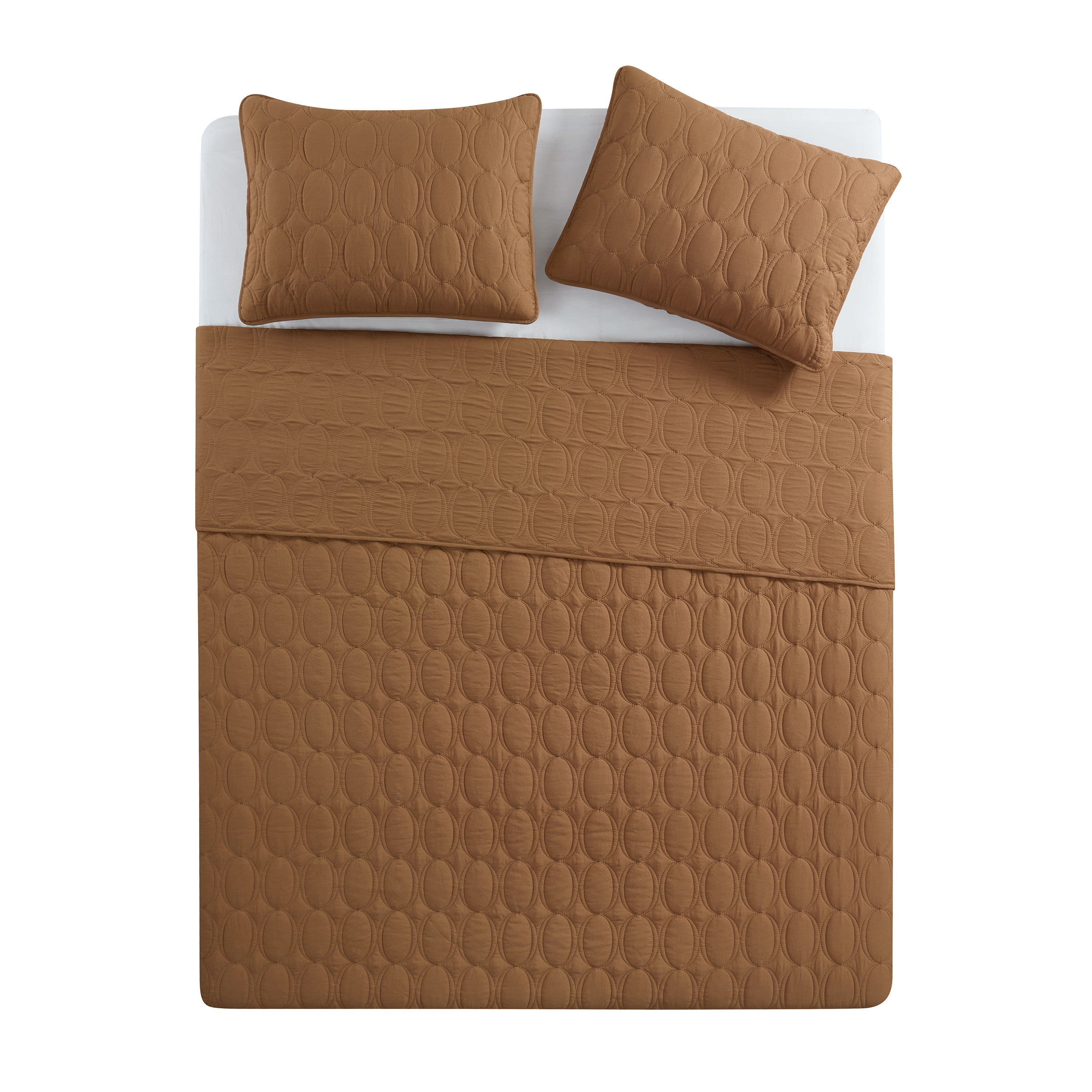 VCNY Home Circles 3-Piece Camel Geometric Pinsonic Quilt Set, King, Adult, Unisex