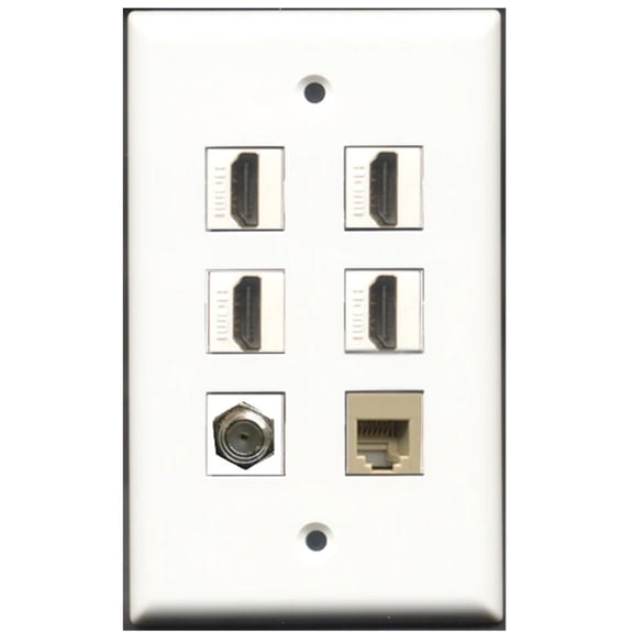 Ultra Spec Cables 4 Port HDMI 1 Coax Cable TV- F-Type 1 Phone RJ11 RJ12 Beige Wall Plate