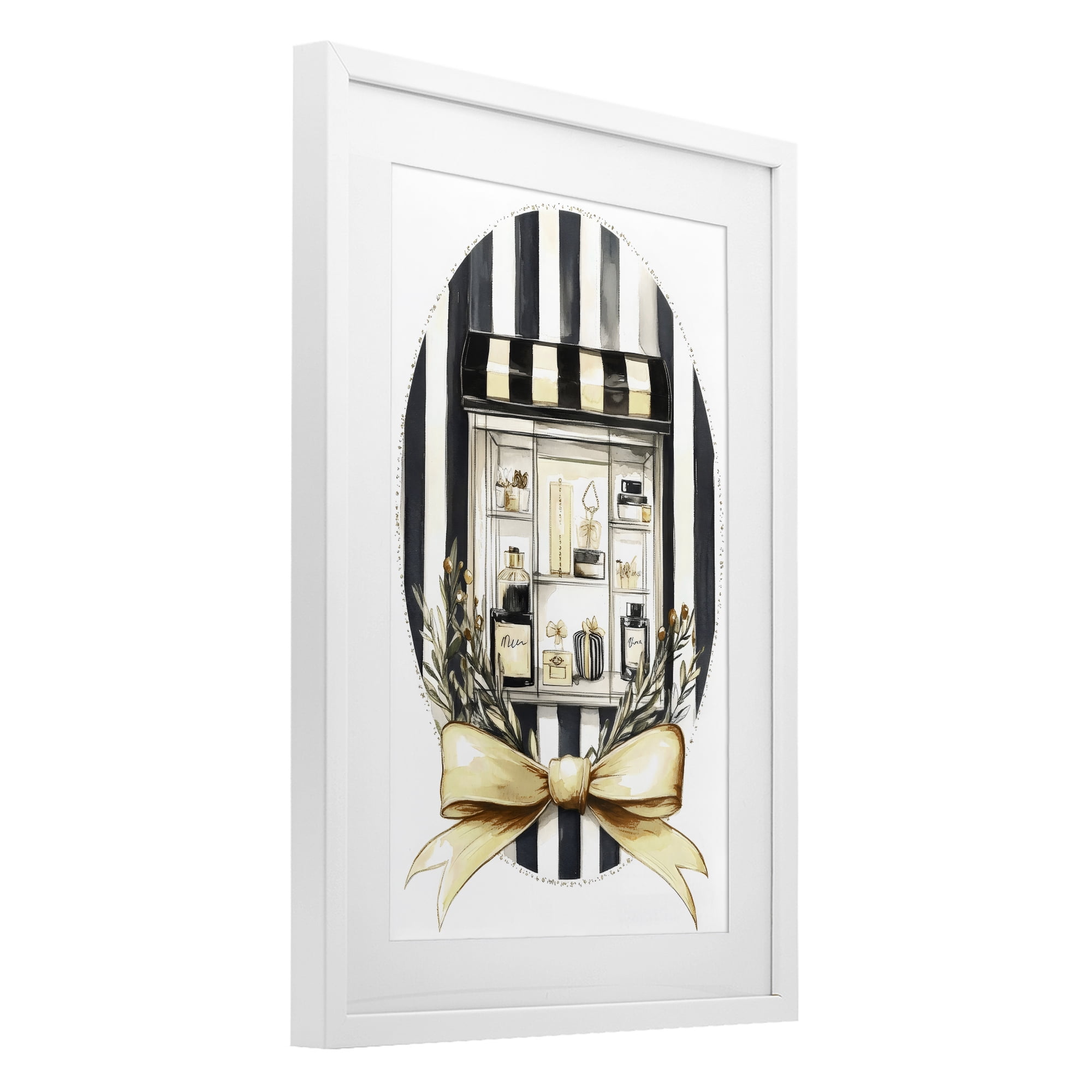 Stupell Industries Maison Perfume Window Display White Framed Print Under Glass, design by Petal Prints Design