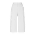 thumbnail image 4 of Fesfesfes Women's Trendy Britches Summer Solid Color High-Waisted Wide-Leg Pants Casual Loose Mid-Calf Length Trousers with Pockets(White#1,XL), 4 of 5