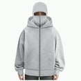thumbnail image 2 of Towmus Balaclava Hoodie Zipper, Y2K Double Layer Hooded Pullover, Built-In Eye Mask, Ultimate Heavyweight Hoodies Sweatshirts, Unisex, Grey, M, 2 of 5