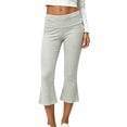 thumbnail image 6 of Cropped Flare Pants for Women Trendy Slimming Trouser Foldover Waist Soft Casual Capri Pants Gray M, 6 of 7