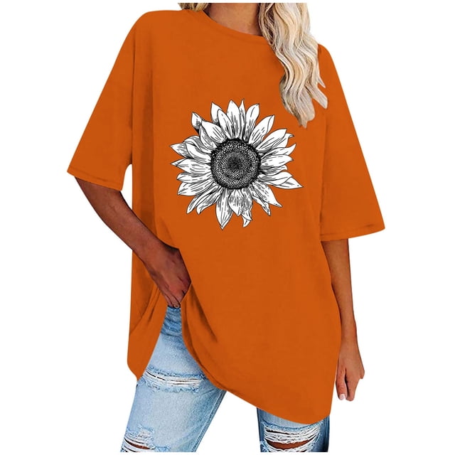 T-Shirt Décontracté à Col Rond Imprimé pour Femmes, Manches Courtes Amples