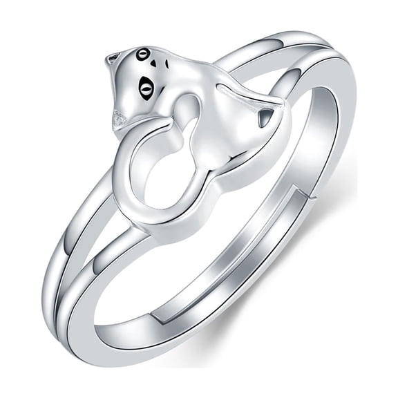 925 Sterling Silver Cat Adjustable Open Rings Jewelry Gifts for Women Size 7