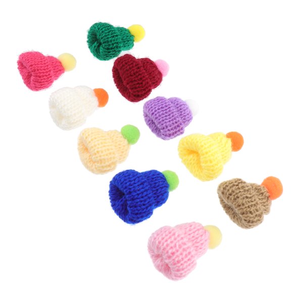 HAMPPLIES Mini Wool Knitted Hat 10Pcs Assorted Color Plush Plastic Festival Decoration Diy Decor Accessory