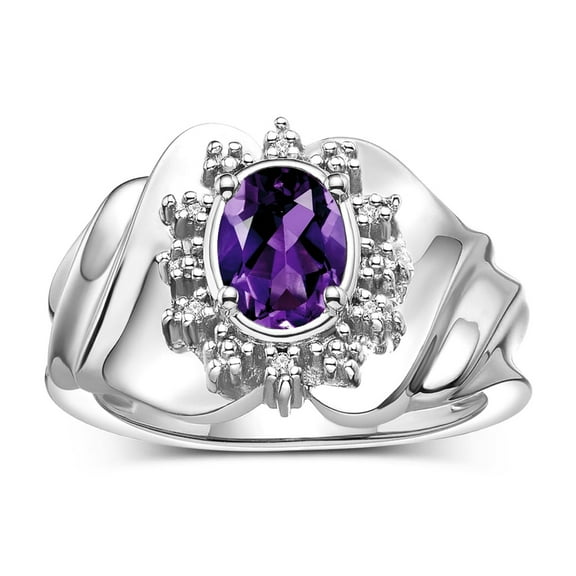 RYLOS Rings for Women 14K White Gold Ring with Oval 7X5MM Gemstone & Sparkling Diamonds February Amethyst Jewelry Size 5