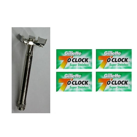 Double Edge Safety Razor + Gillette 7 O'Clock Permasharp Green Double Edge Blades, 10 ct. (Pack of 4) + Yes to Coconuts Moisturizing Single Use (Best Single Blade Safety Razor)