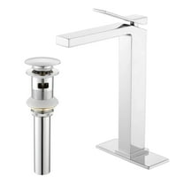 Solid Brass Single-Handle Bathroom Sink Faucet with Deck Plate,Single Hole Vessel Sink Faucet with Drain Assembly, Chrome