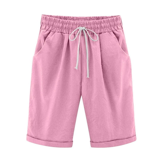 Plus Size Women's High Waisted Summer Shorts with Lacing and Pockets for Beach Workouts