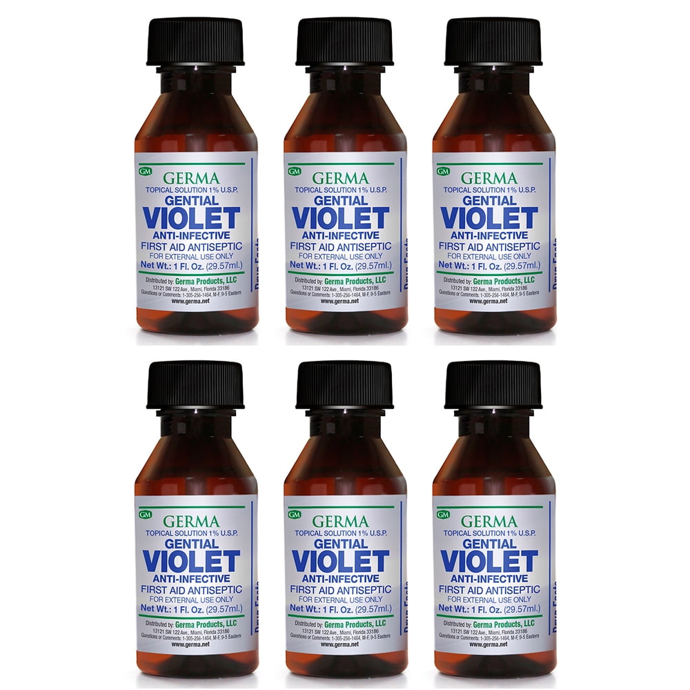 Germa Gentian Violet. First Aid Antiseptic. Prevents Skin Infection in Minor Scrapes, Cuts and Burns. 1 oz. Pack of 6