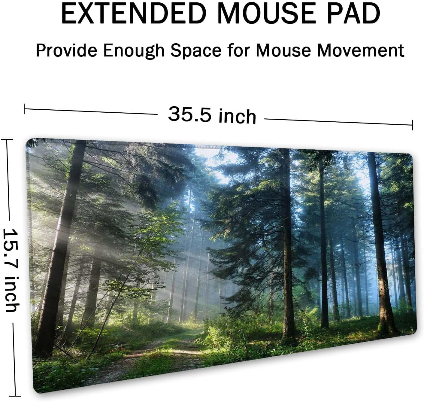 Extended Gaming Mouse Pad XXL ArtSo Large Keyboard Mat Long Mousepad Desk Decor Writing Pad Non Slip Rubber Base Stitched Edges for Work, Game, Office, Home, 35.4" x 15.7", Forest Morning