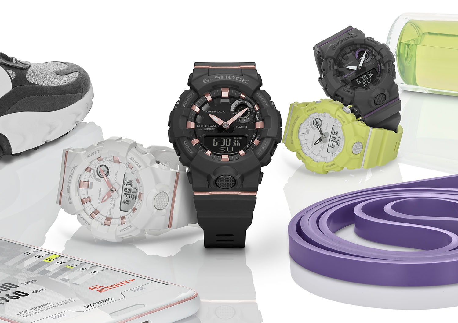 Casio G-Shock Women's Fitness Tracker Bluetooth Shock Resistant 200 Meter Water Resistant Watch, ( Model GMA-B800-7ACR)