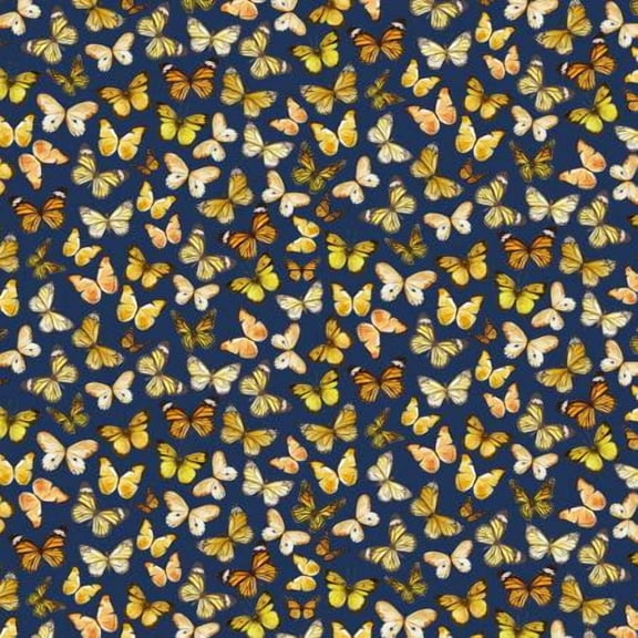 Navy Tossed Butterflies Fabric by the yard