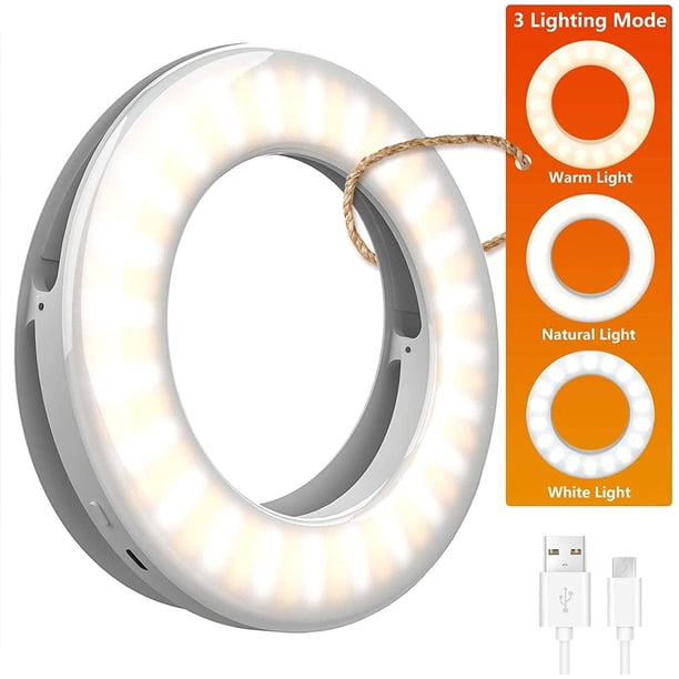 Selfie Light Ring Lights LED Circle Mini Light, recargable 3 modos de luz Maquillaje Luz de relleno Teléfono celular Tablet Laptop Cámara Fotografía Livestream Video Iluminación Clip Xemadio WRMH-1127