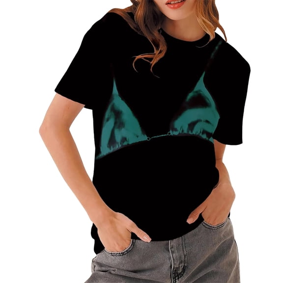 Women's Oversized Graphic Tee Bikini Print Y2K Streetwear Funny Trendy Short Sleeve Casual Loose Fit Flowy T Shirts Women Cute Soft Lightweight Shirts Daily Beach Vacation Outfits, Black L