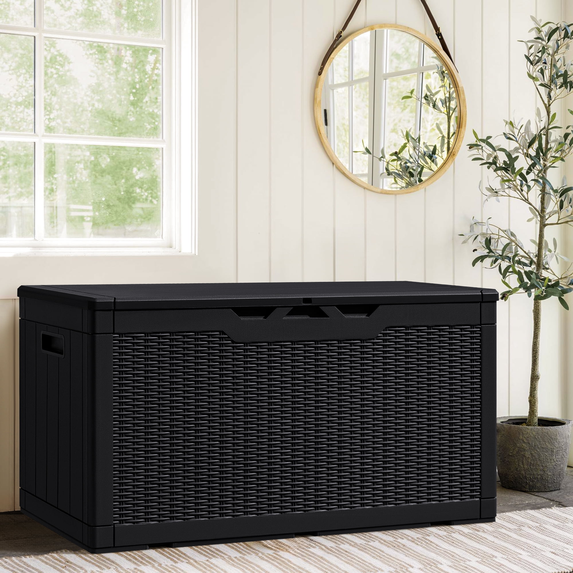 Vineego Modern Outdoor Lockable 100 Gallon Resin & Plastic Deck Box, Black