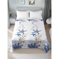 thumbnail image 2 of Full Size Flat Sheet Only, Starfish Soft Brushed Microfiber Bed Sheets, Blue Ocean Coastal Coral Shell Nautical Boat Hotel Quality Breathable Bedding Top Sheet, Easy Care, 66"x102", 2 of 9