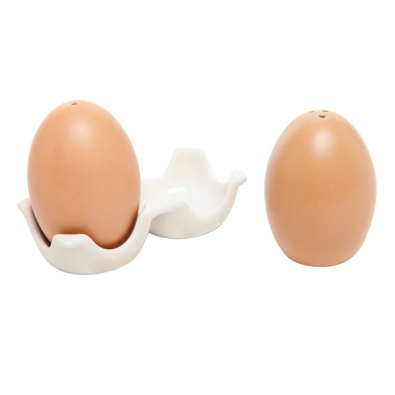MyGift Brown Egg-Shaped Salt and Pepper Shaker Set