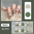 thumbnail image 1 of 24 Pcs Faux Ongles Vert Doux Fleur Perle Faux Ongles pour Femmes et Filles Colle Gelée, 1 of 9