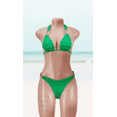 thumbnail image 2 of "Meloriaswim pure color textured padded chain connected halter-neck lace-up triangle sexy bikini sets ", 2 of 5