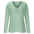 thumbnail image 5 of Oplxuo Dressy Casual Waffle Tops for Women Button Up V Neck Long Sleeve T-Shirts Loose Pullover Basic Solid Tuinc Blouse, 5 of 6