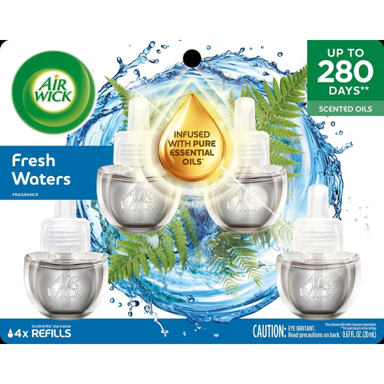 Air Wick Plug-in Scented Oil Warmer Air Freshener Refills, Fresh Waters, 4 Count