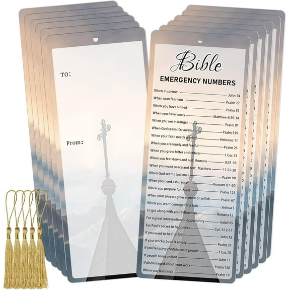 50pcs Bible Emergency Numbers Bookmark Christian Bookmark Card with Tassels Bible Verse Cross Inspirational Book Marks 2.4x6inch