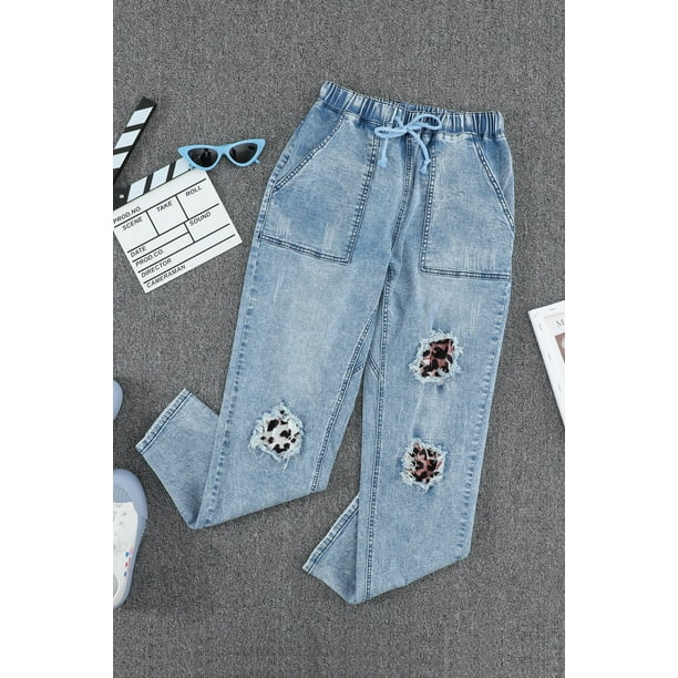 Leopard patch hotsell denim jeans