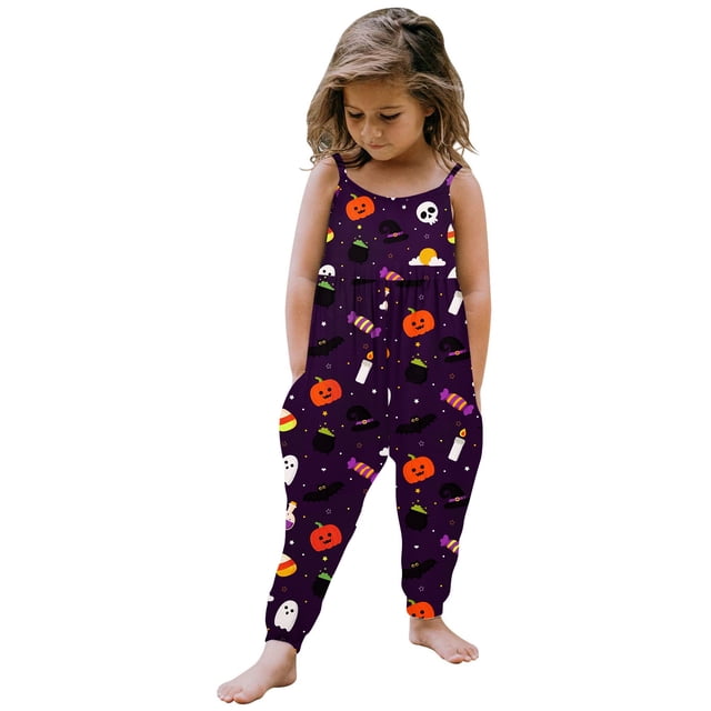 Gibobby Mono Bombachos con correa de mono de calabaza de Halloween de dibujos animados para niños y niñas pequeñas(Morado, 1-2 Años)
