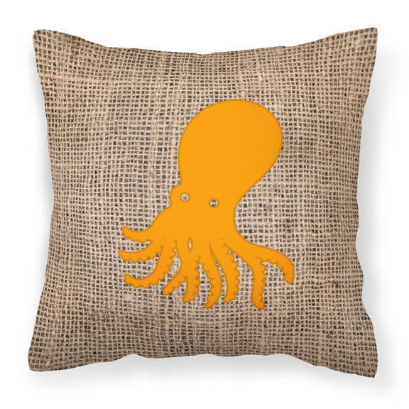 Carolines Treasures BB1098-BL-OR-PW1414 Octopus Burlap and Orange   Canvas Fabric Decorative Pillow BB1098 14Hx14W