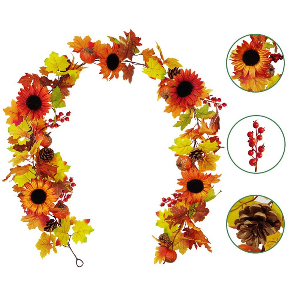 G-real Pumpkin Maple Leaves Garland 1.8M LED Thanksgiving Decorations Lighted Fall Garland
