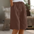 thumbnail image 2 of Women's High-Waisted Linen Shorts - Summer Casual Wide-Leg Knee-Length Shorts with Pockets | Yubnlvae | Women Linen Shorts Casual Summer Knee Length Wide Leg High Waisted (Coffee | M), 2 of 8