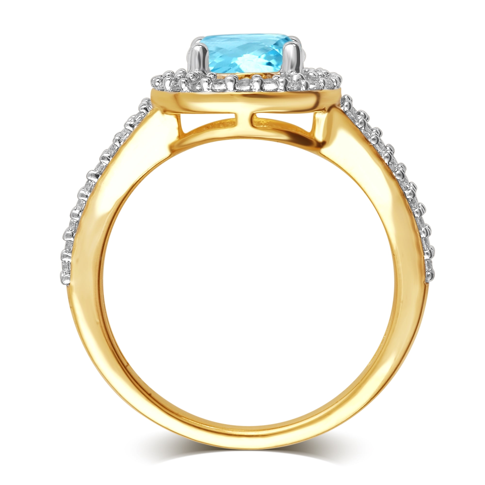 Blue Topaz and White Sapphire Halo Birthstone Ring in Sterling Silver
