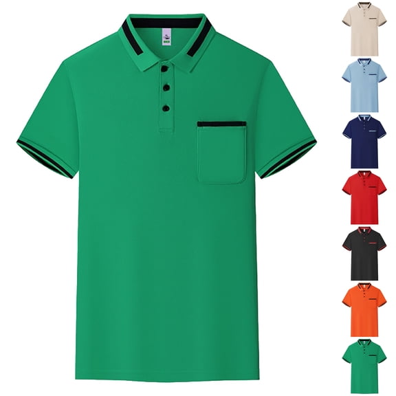 XINXIAOO Work Polo Shirts for Men with Pocket Short Sleeve Breathable Lightweight Casual Dark Green Polo Shirts for Men, Size S-XXXXL