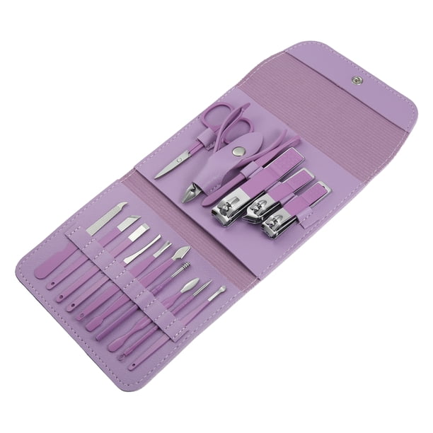 Vocoste Set de Manicura Cortaúñas Kit de Pedicura Acero Inoxidable con Funda de Cuero PU 16 Piezas
