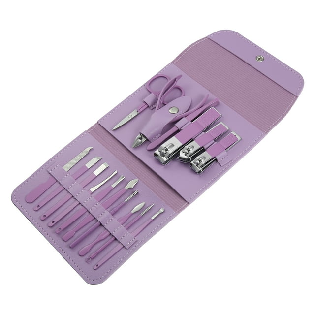 Vocoste Set de Manicura Cortaúñas Kit de Pedicura Acero Inoxidable con Funda de Cuero PU 16 Piezas