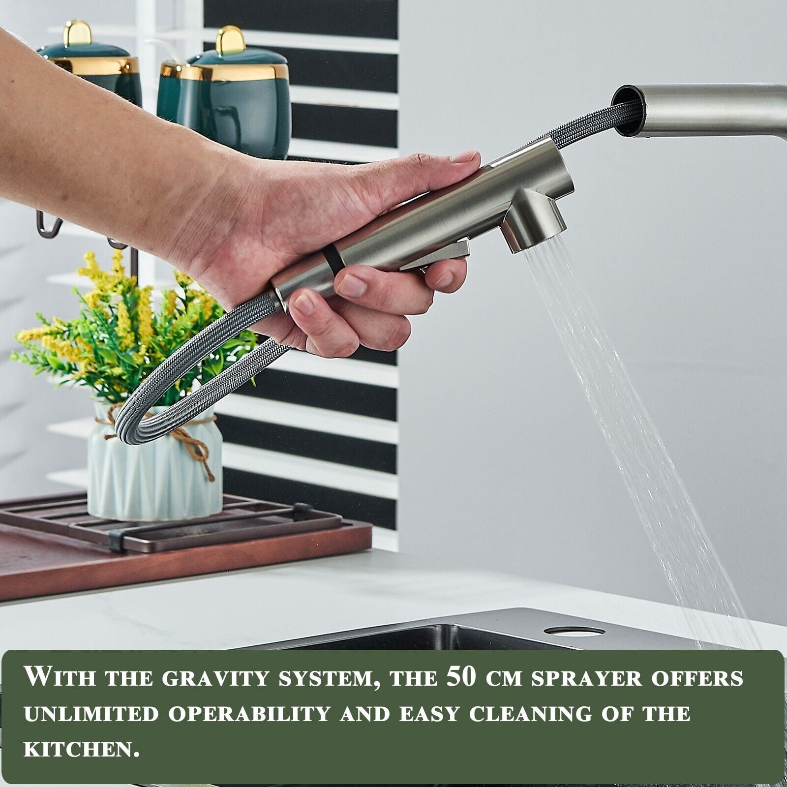 Brushed Nickel Kitchen Faucet Pull Down Sink Mixer Taps Single Handle with Cover