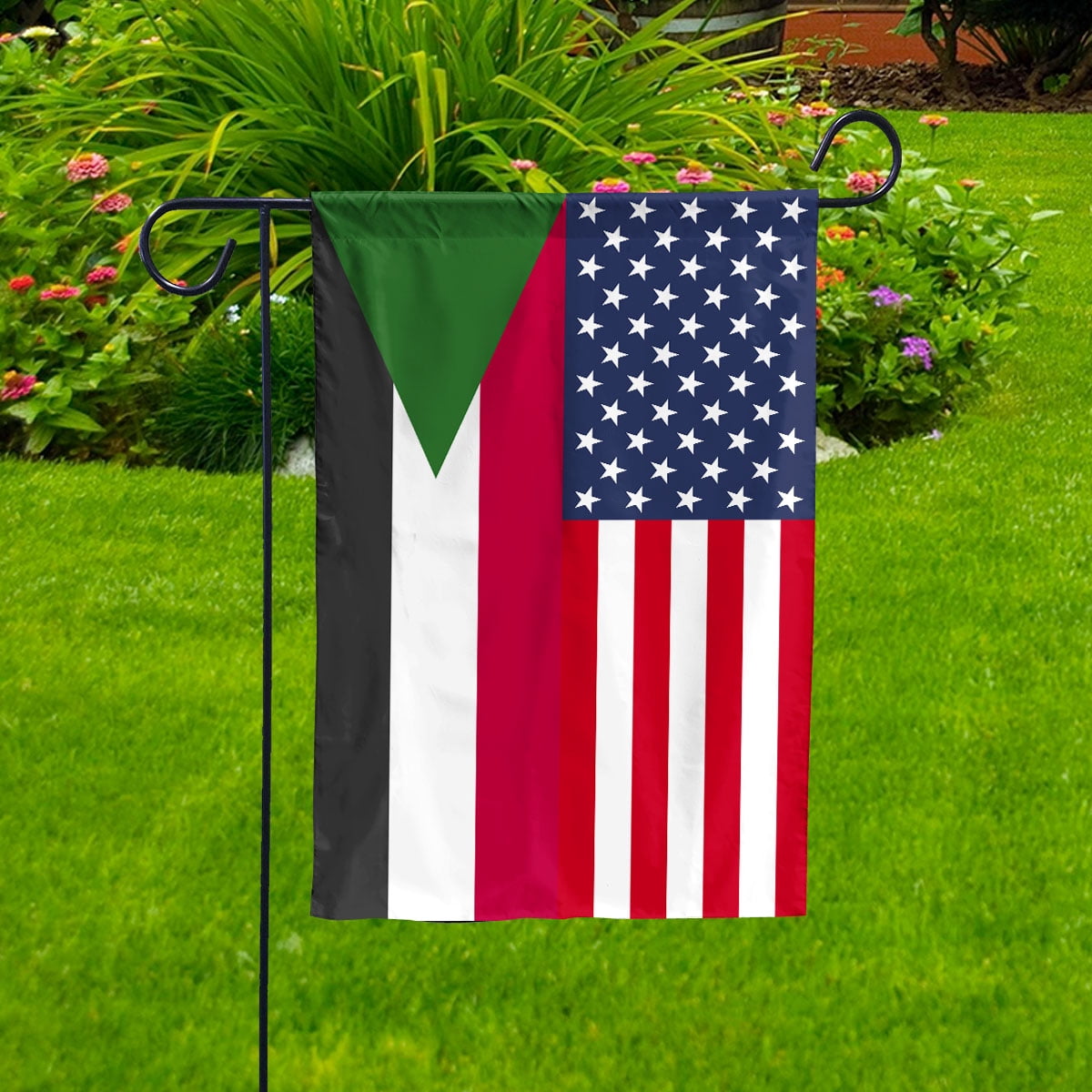 American Sudan Flag Sudanese Friendship U.S.A Memorial Day Patriotic For Garden Flag, Double-Sided Decorative Outdoor Flag, Patriotic Polyester Yard Flag 12 x 18 in