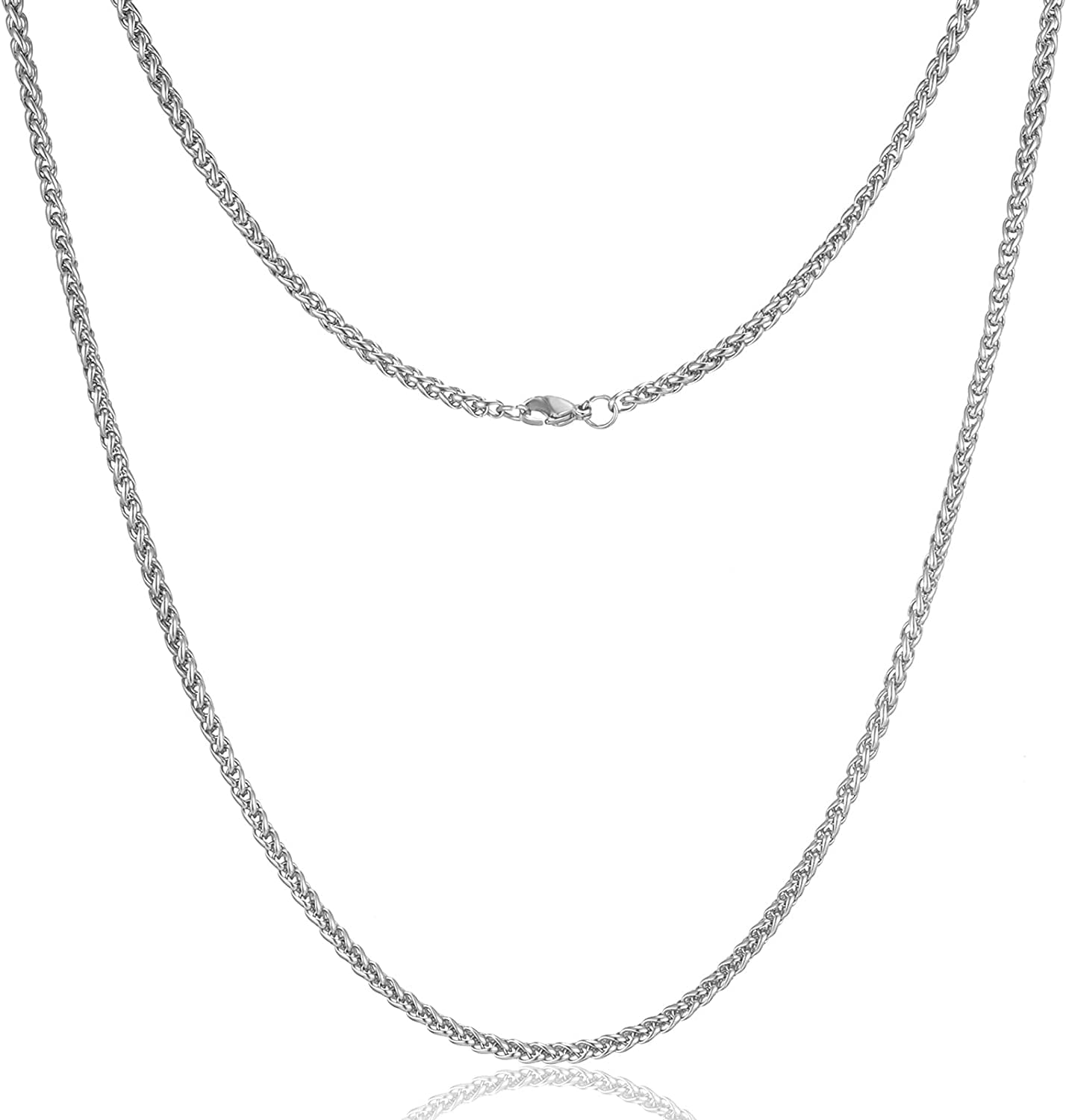 22" Silver Stainless Steel 3.5 mm Chain Necklace for Men's Wheat Braided  #20 