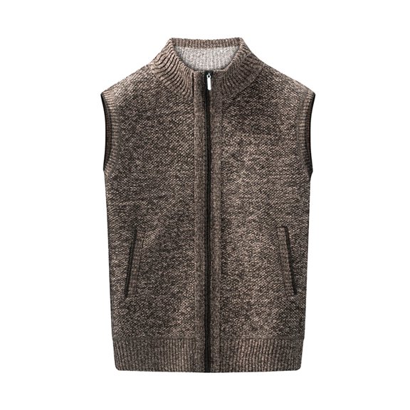 LpwkSSA Fashionable Casual Zipper Cardigan Sleeveless Waistcoat Stand Collar Fleece Warm Knit Sweater Coat with Pockets for Daily Outdoor Events Winter Style Men Brown XXXL