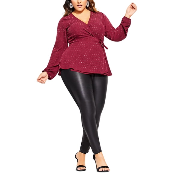 City Chic Womens Studded Wrap Blouse, mediumred, Plus Size, M/18W