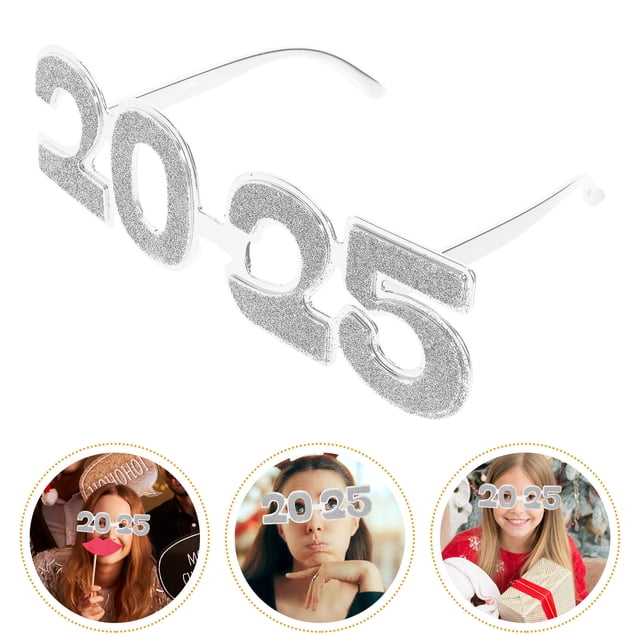 SHOWERORO 1 Pair New Year Eyewear Number Shape Silver PC Party Accessory for Stage Events Graduation Parties