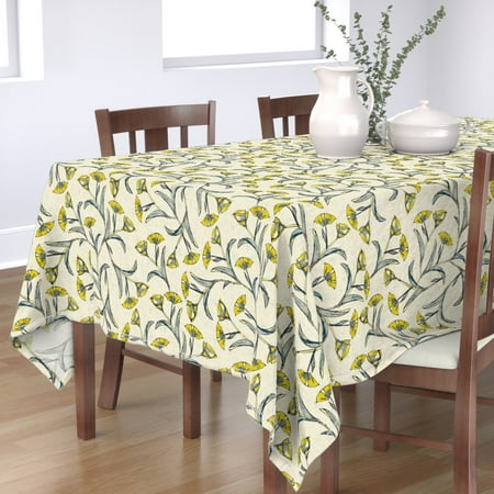 

Cotton Sateen Tablecloth 70 x 144 - Poppy Ramble Floral Vintage Style Yellow Midcentury Modern Nursery 3 Print Custom Table Linens by Spoonflower